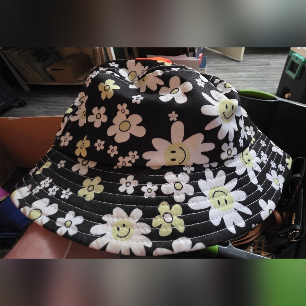 Floral Bucket Hat with Smiley Faces